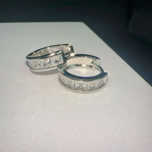 Fashion Jewelry Jewelry - Fashion Sterling Silver Cubic Zirconia Huggie Hoop Earrings Silver